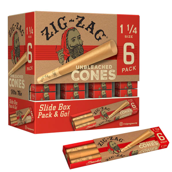 Zig-Zag 11/4 Size Unbleached Cones | 36 Pack Of 6 Cones