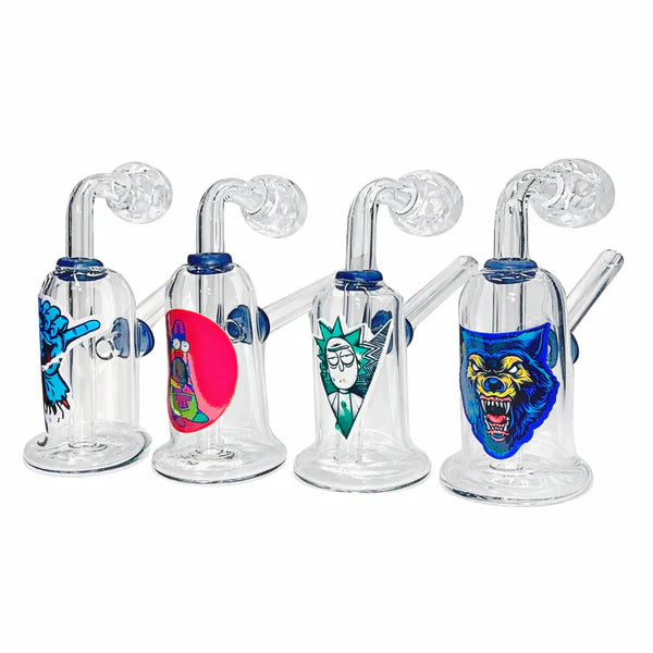 Clear Glass Oil Burner Water Pipe - Assorted Sticker