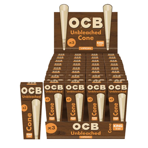 OCB Virgin Unbleached King Size  Cones (32 Packs/Display)