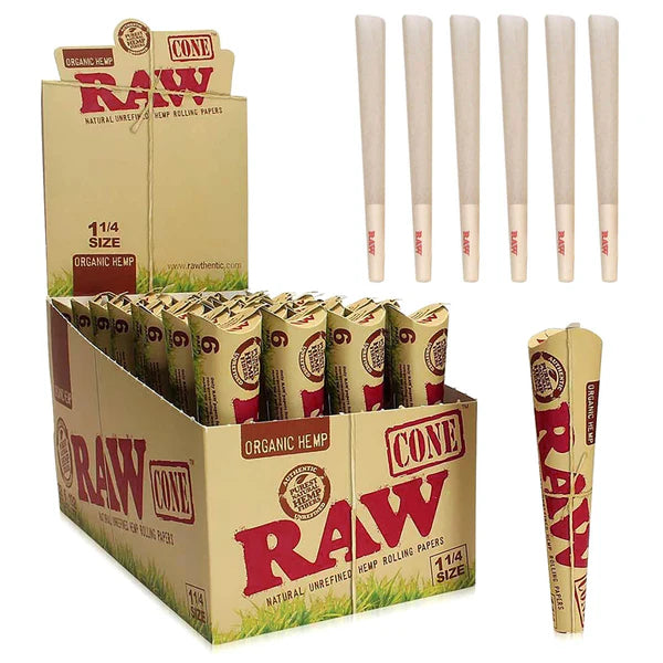 Raw Organic Hemp 1/4" Size Pre-Rolled  Cone (6 Cones per Pack - 32  Packs/Display)