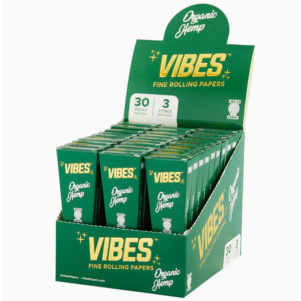 Vibes - Organic Hemp King Size  Cones (30 Pack of 3 Cones