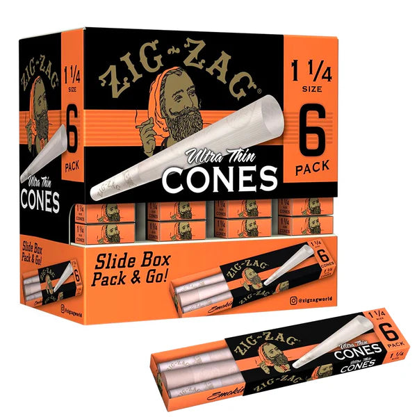 Zig-Zag 11/4 Size Pre-Rolled Ultra Thin Cones | 36 pack of 6 Cones