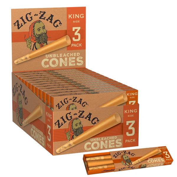 Zig-Zag King Size Unbleached  Cones| 24 Pack Of 3 Cones
